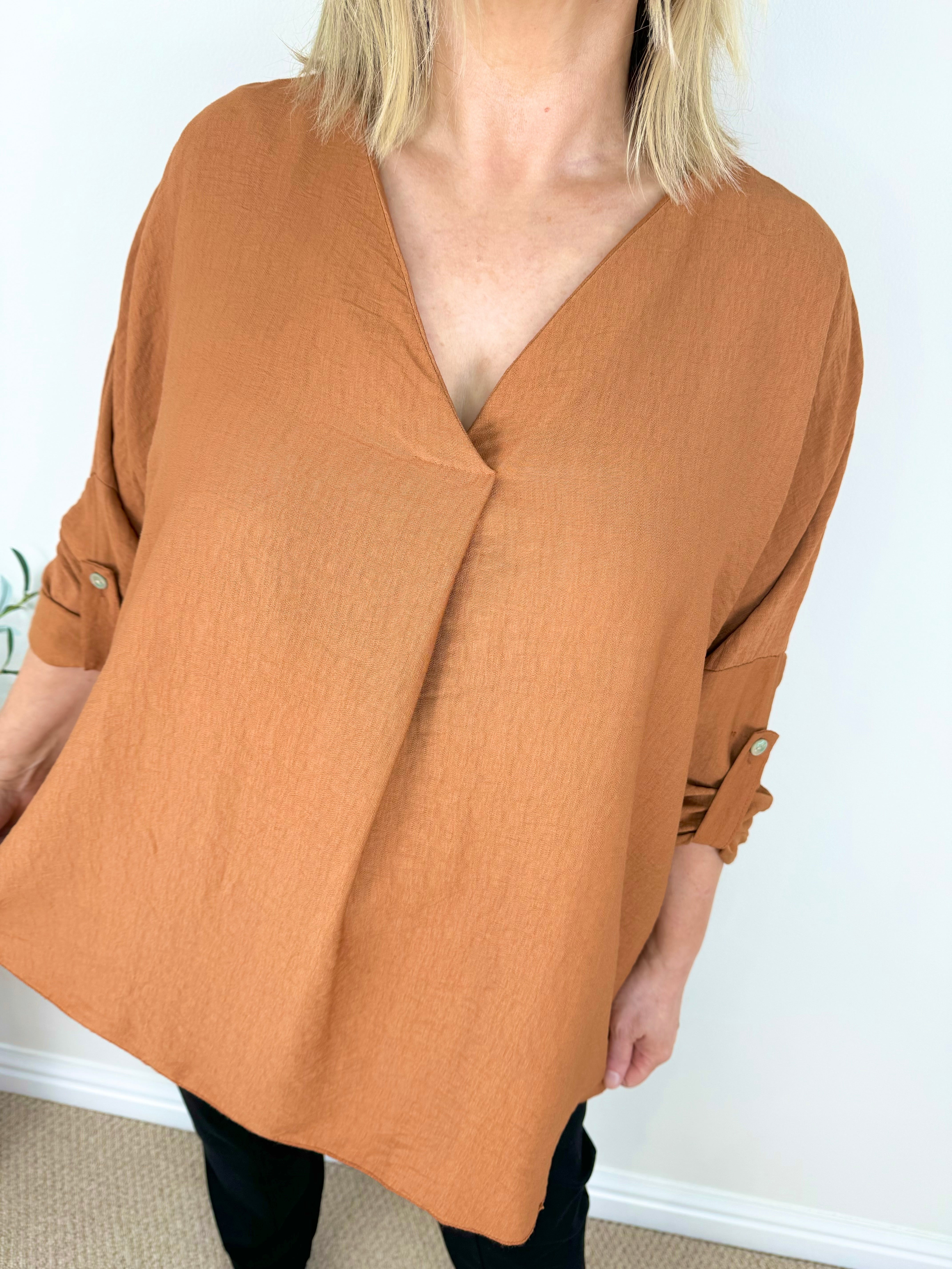 Button Sleeve Alexi Top AW24 - Autumn Orange