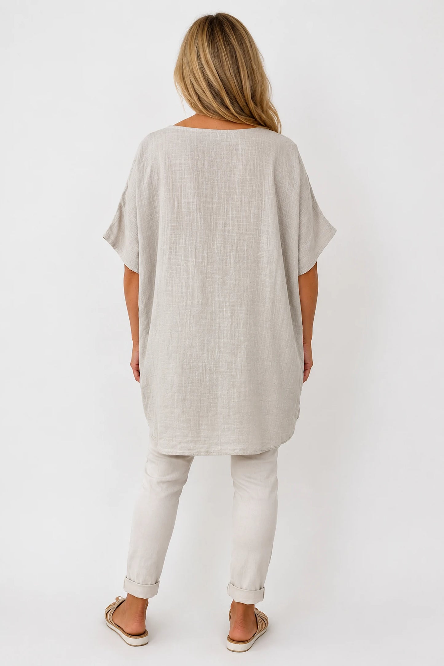 Pure Cotton Double Pocket Coté Tunic Top - Beige