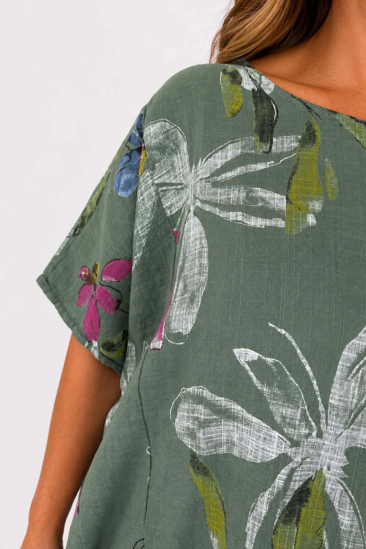 Pure Cotton Double Pocket Livia Tunic Top - Khaki