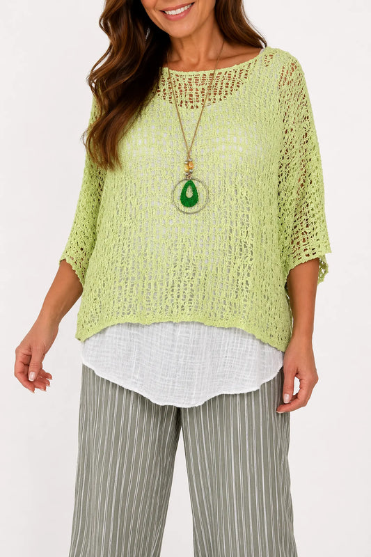 Amelia Ikat Premium Stitch Batwing Crochet - Apple