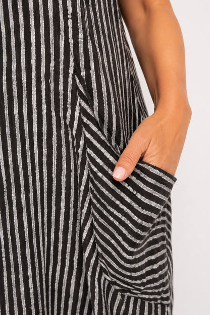 Pure Cotton Double Pocket Khiara Pinstripe Dress - Chocolate