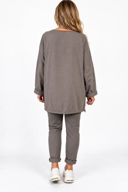 Cotton Embroidered Gold Sequin Floral Manica Tied Hem Top - Mocha