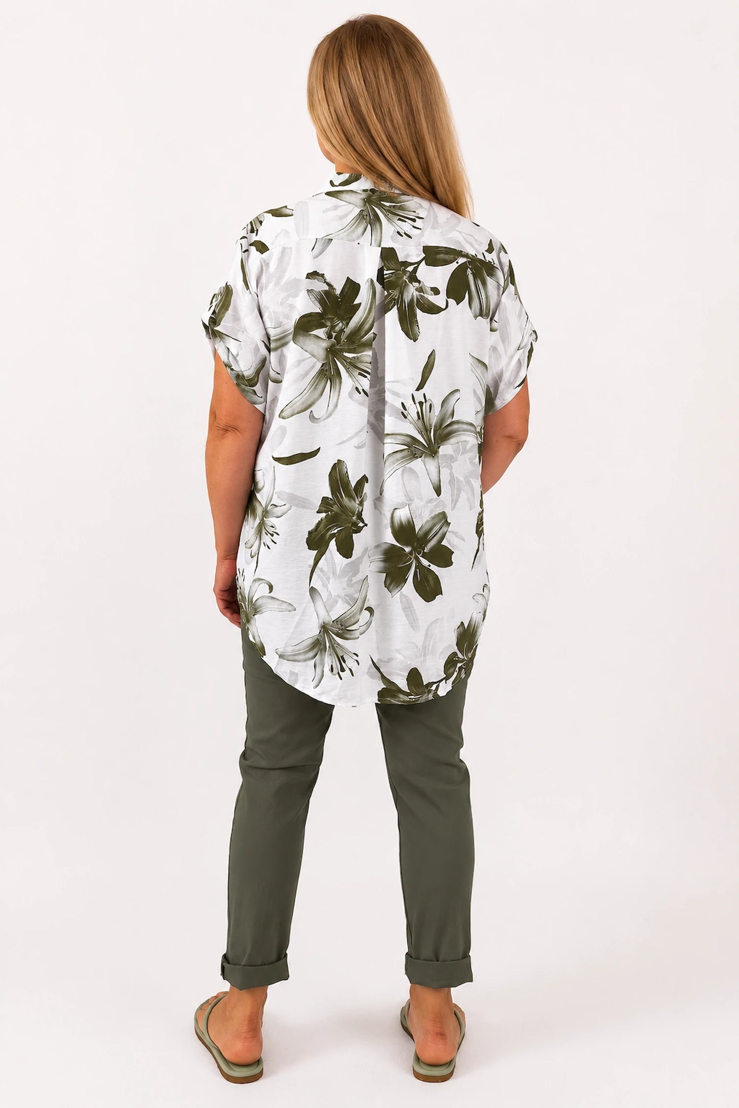 Button Sleeve Savannah Floral Button Shirt - Jungle Green