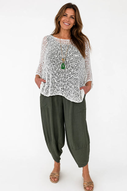 Lagen Look Double Subtle Panel Pocket Elasticated Waist Freya Pants - Khaki