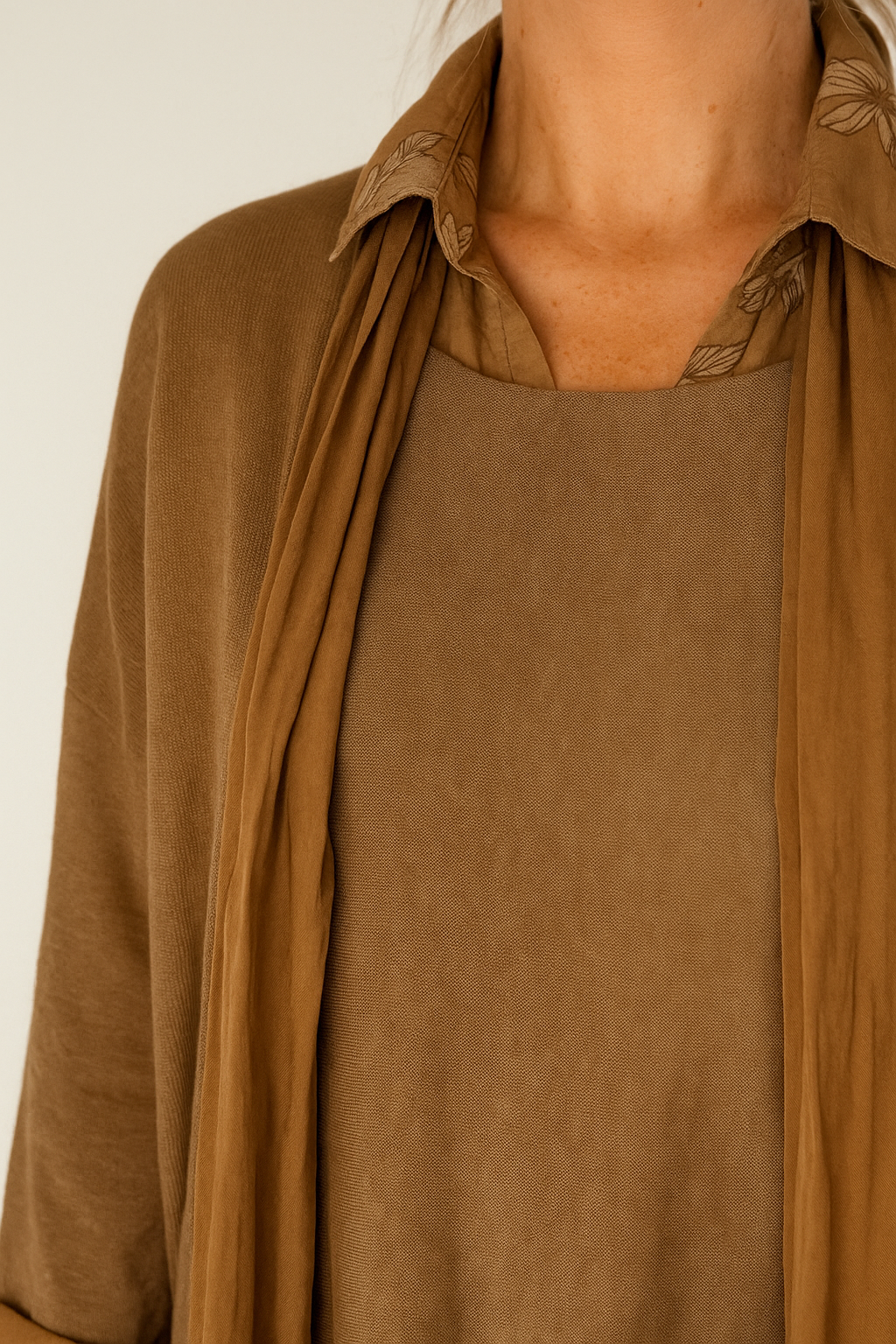 Pure Cotton Alexandra Two In One Scarf Top - Caramel