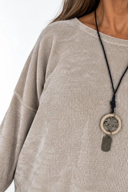 Ariana Chenille Necklace Top - Beige