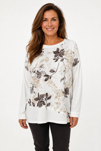 Cotton Needlecord Floral Dianna Top - White