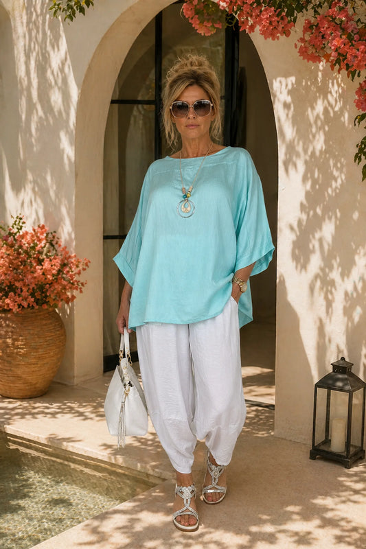 Relaxed Oversized Summer Flow Necklace Top - Fresh Mint