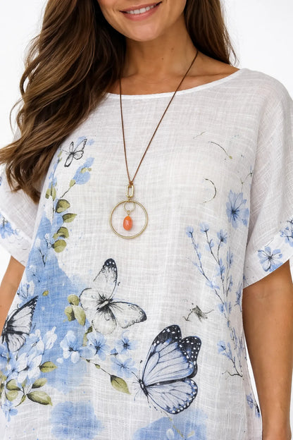 Pure Cotton Floria Butterfly Necklace Top - White