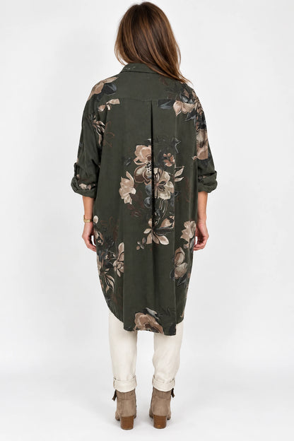 Pure Cotton Needlecord Button Sleeve Dorsia Button Shirt - Khaki