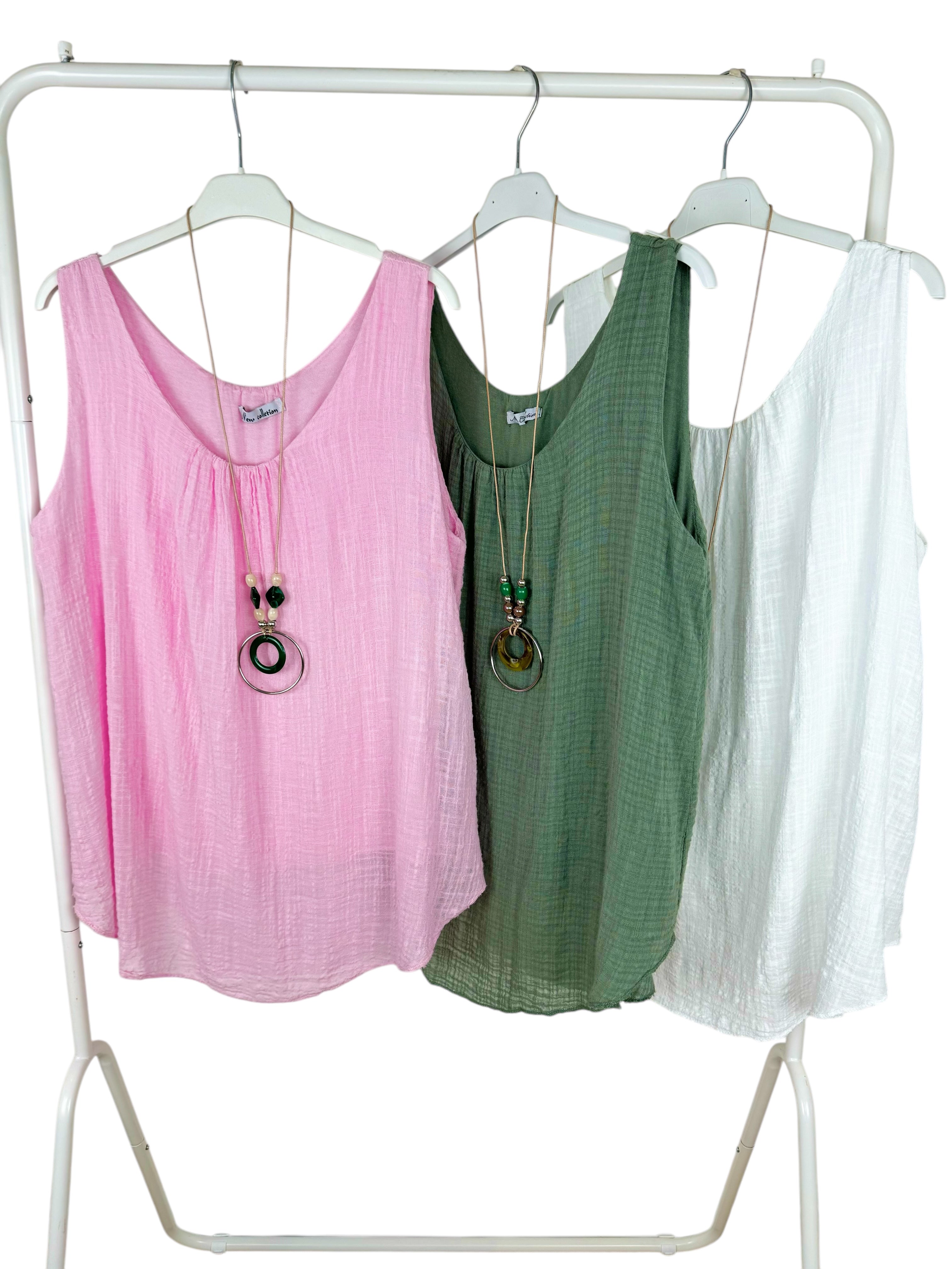 Fully Lined Cotton Necklace Vest - Khaki