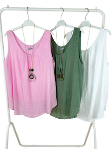 Fully Lined Cotton Necklace Vest - Khaki