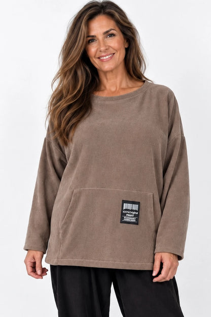 Needlecord Double Pocket Badge Detail Ravia Top - Mocha