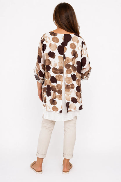 Fully Lined Ava Button Sleeve Top - Mocha Tones