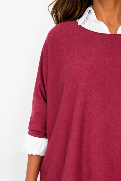 Cotton Fine Knit Two In One Mira Top - Italia Red