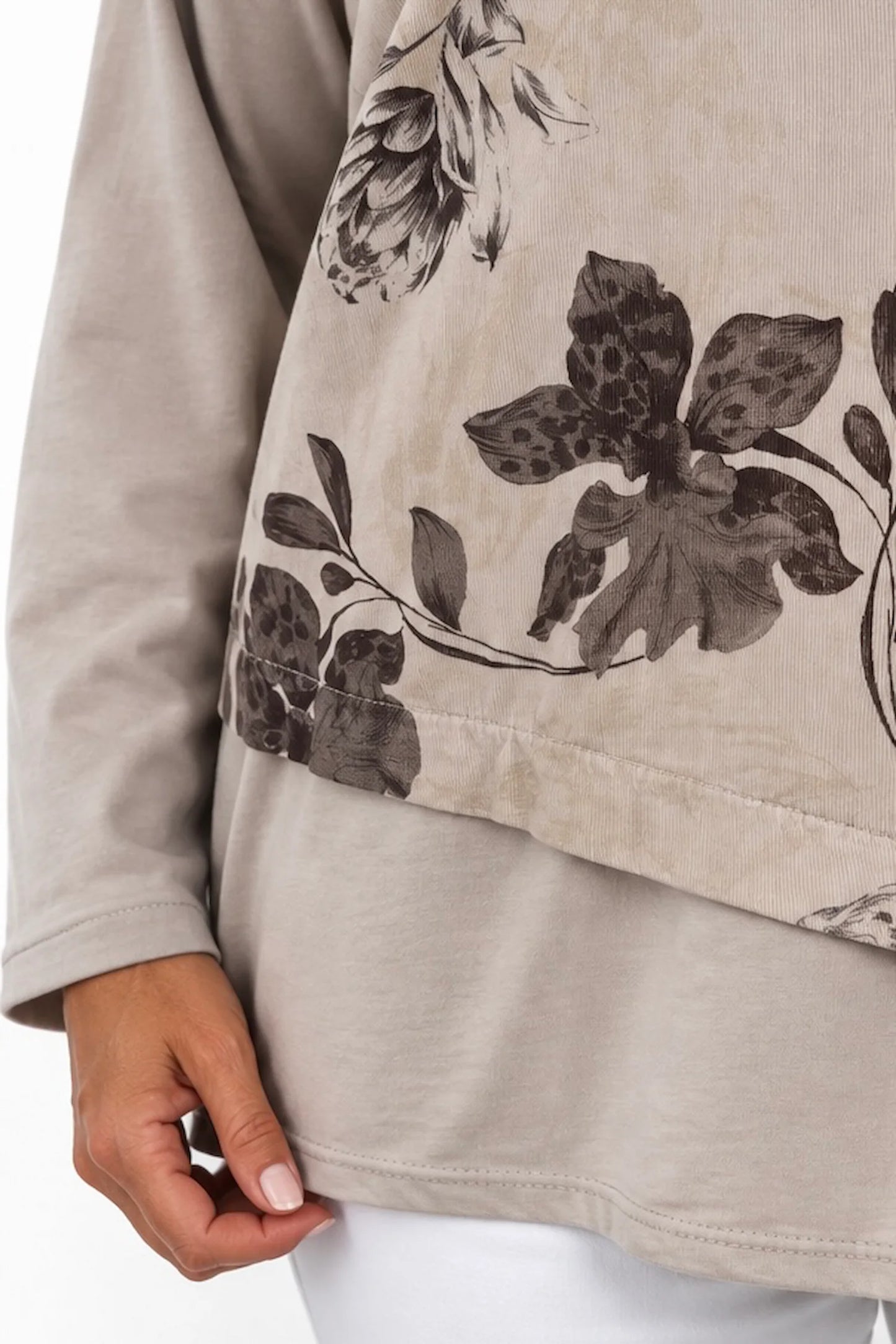 Cotton Needlecord Floral Dianna Top - Mocha