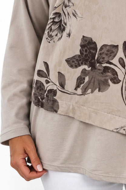 Cotton Needlecord Floral Dianna Top - Mocha