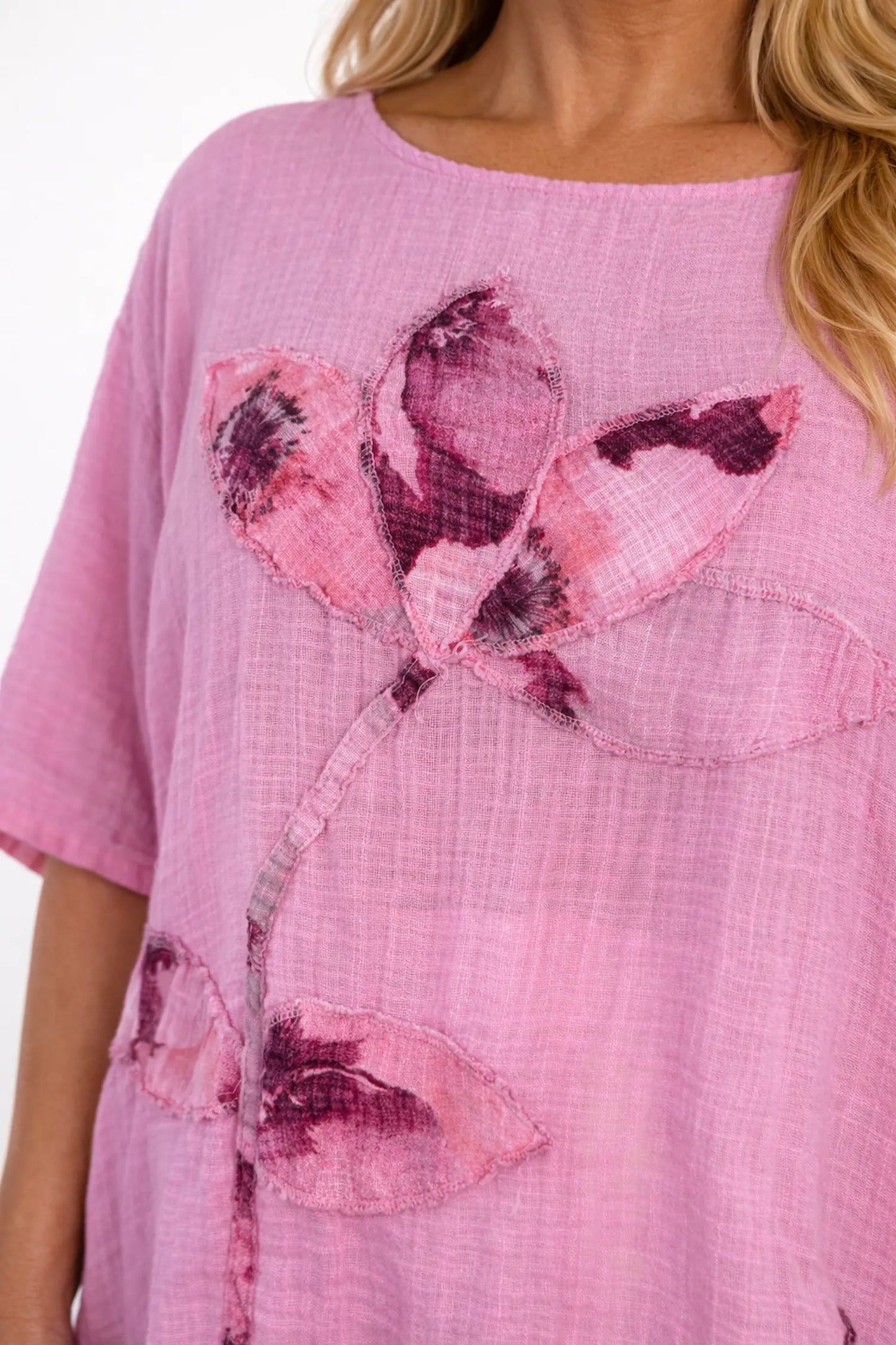 Pure Cotton Embroidered Floral Juliette Top - Lipstick Pink