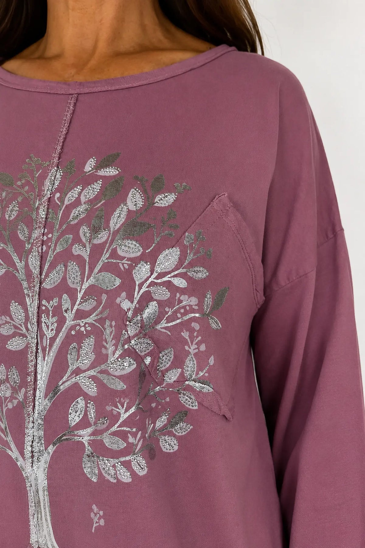 Cotton Diamanté Florence Tree Pocket Detail Tied Side Top - Raspberry Ripple