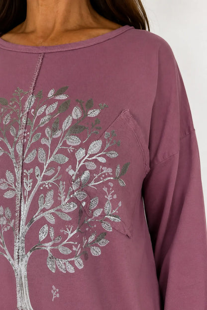 Cotton Diamanté Florence Tree Pocket Detail Tied Side Top - Raspberry Ripple