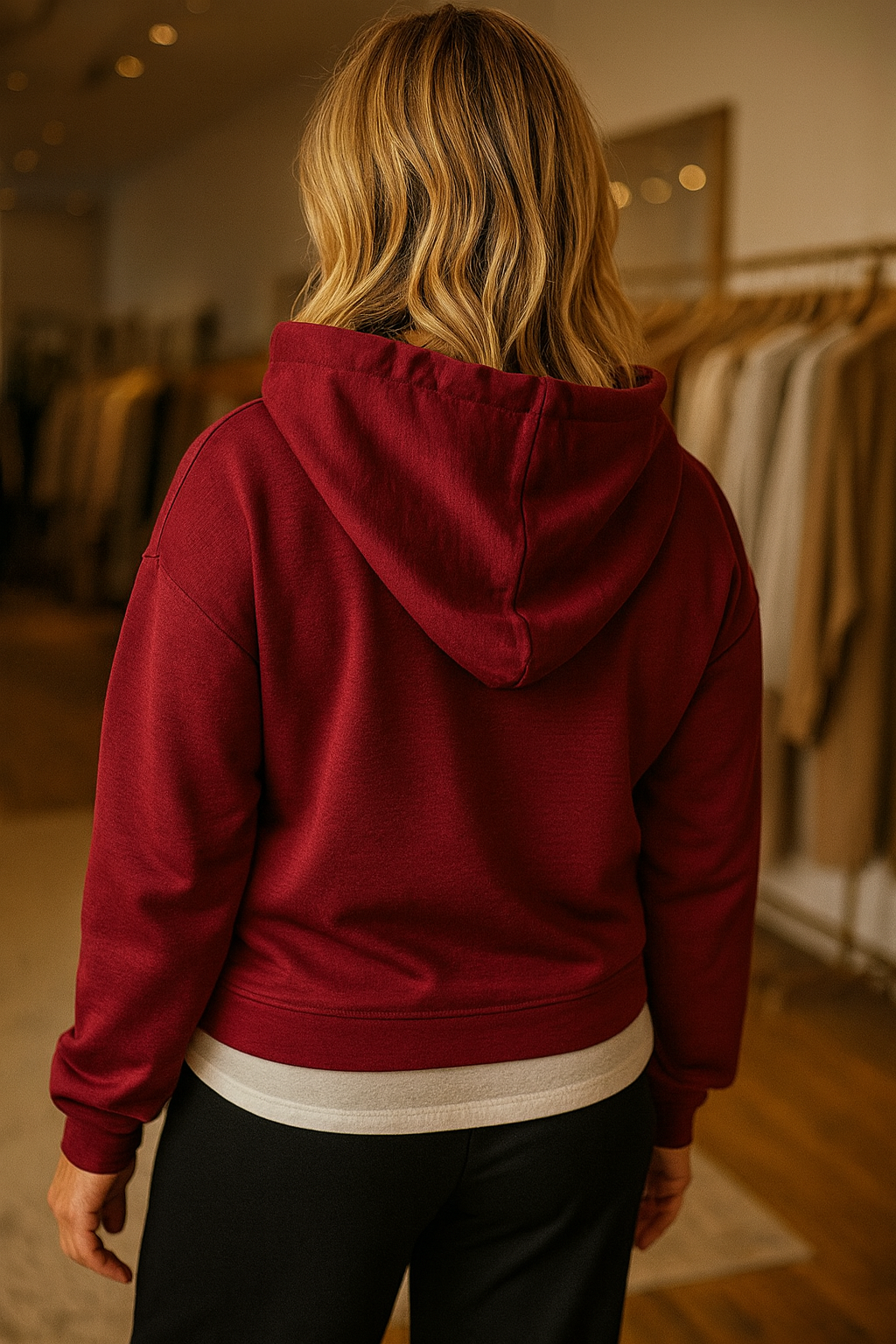 Two In One Effect Badge Detail Carla Hoodie - Wine Red