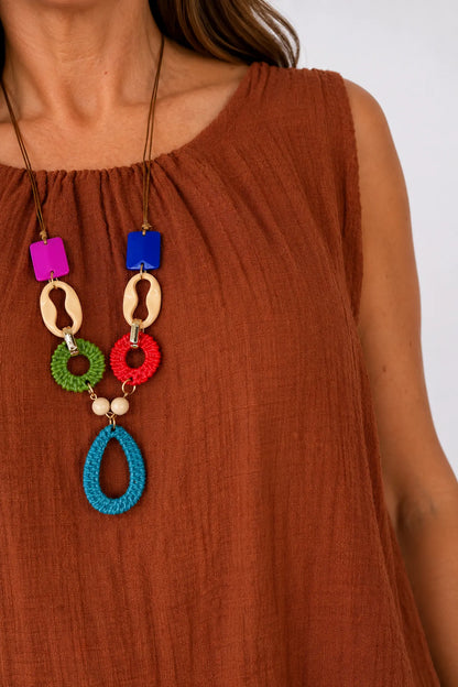Fully Lined Cotton Italia Necklace Vest - Spice Terracotta