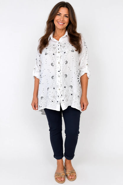 Pure Bubble Cotton Button Sleeve Allisandra Button Shirt - White