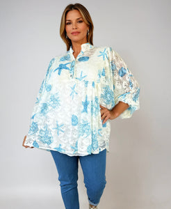 Embroidery Anglaise Crochet Berela Batwing Shirt - Denim