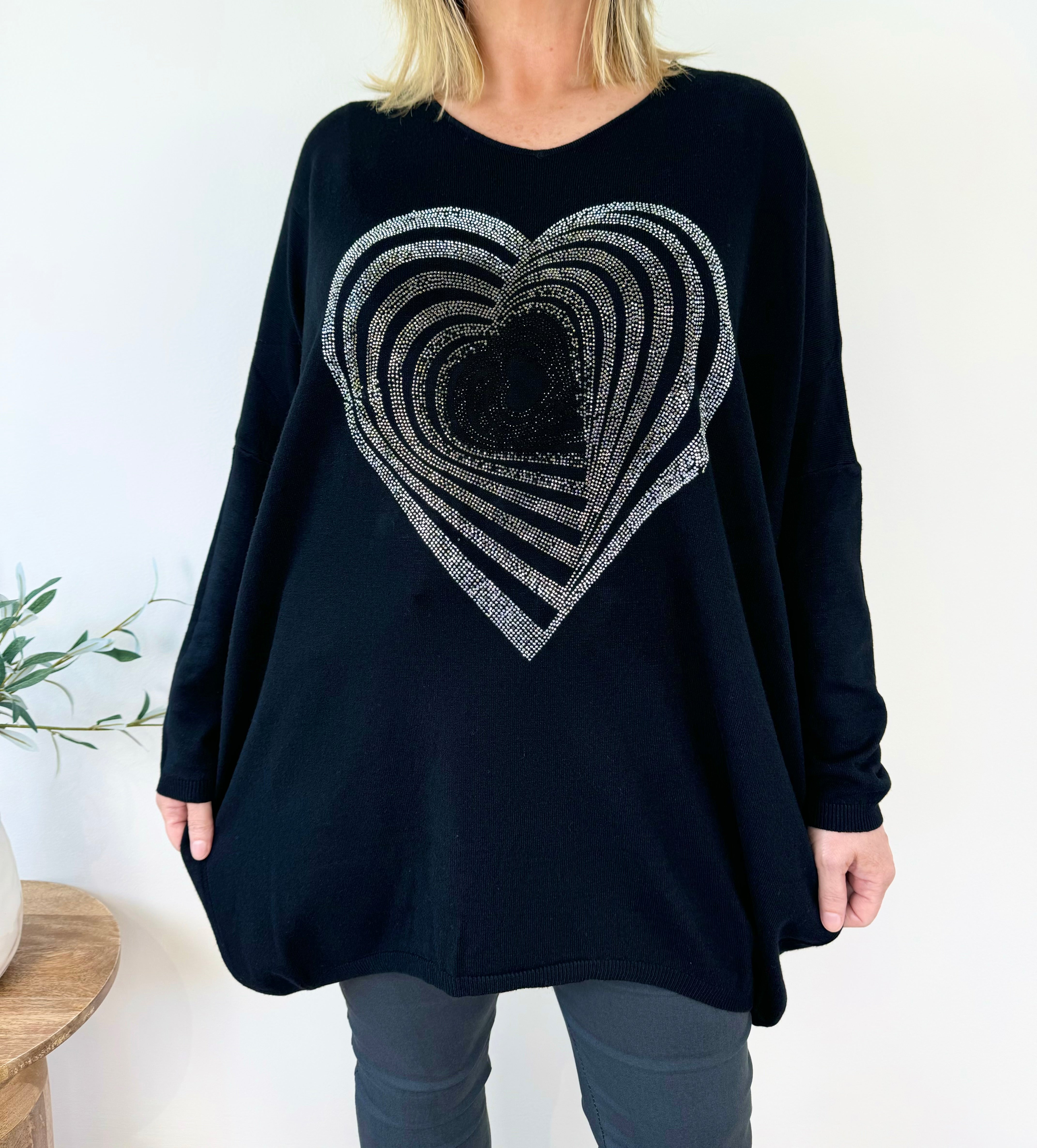 Premium Knit Papillonne Diamanté Heart Jumper AW24