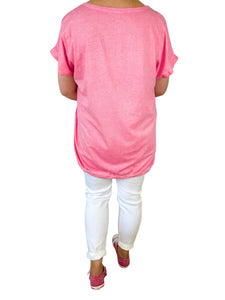 Linen Mix Diamanté Butterfly Tied Detail Top - French Pink