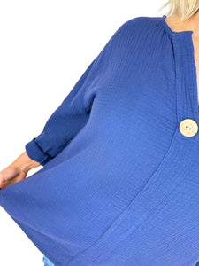 Bubble Cotton One Button Brielle Shirt - Navy