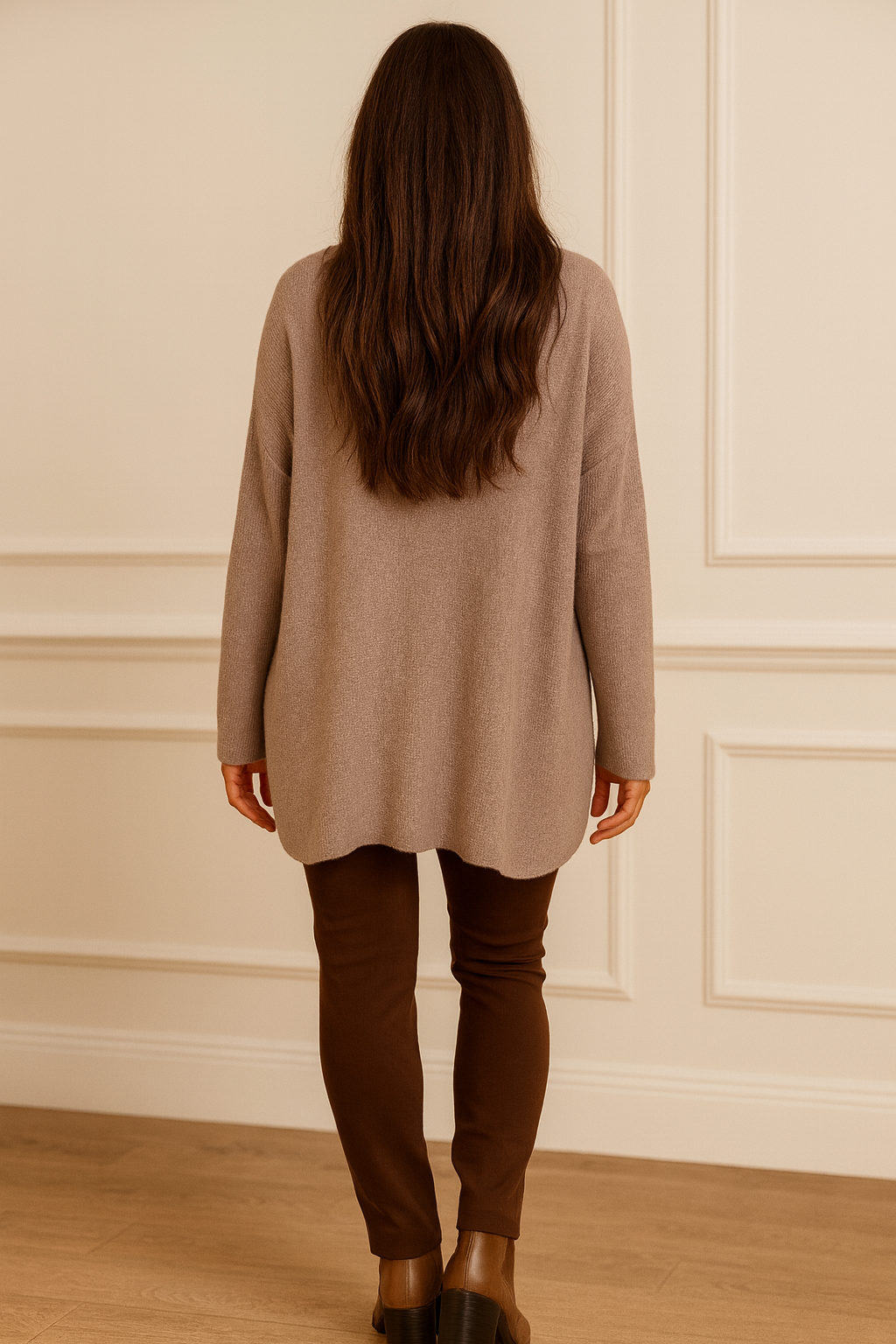 Wool Mix Ribbed Knit Marcela Necklace Top - Mocha