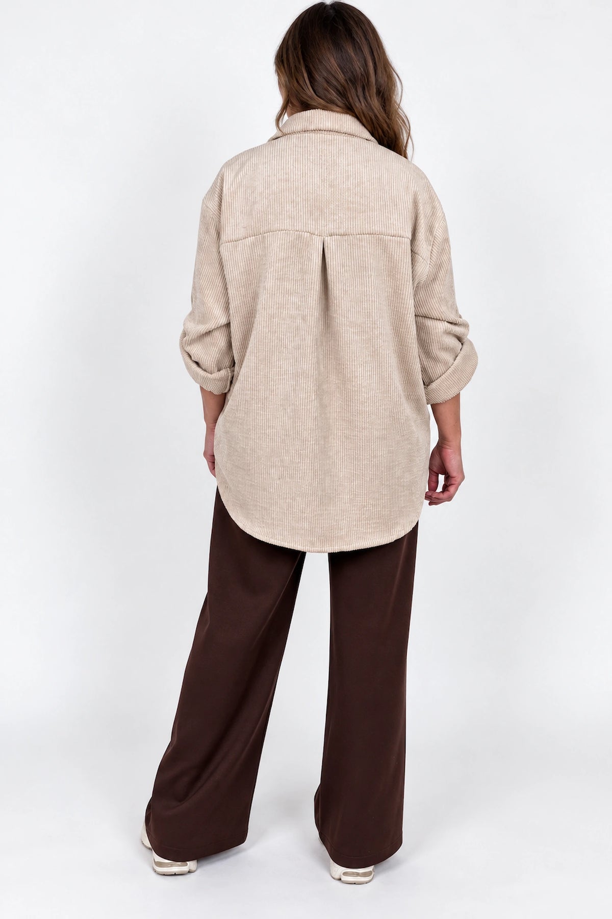 Button Sleeve Sicily Cord Button Shirt - Beige