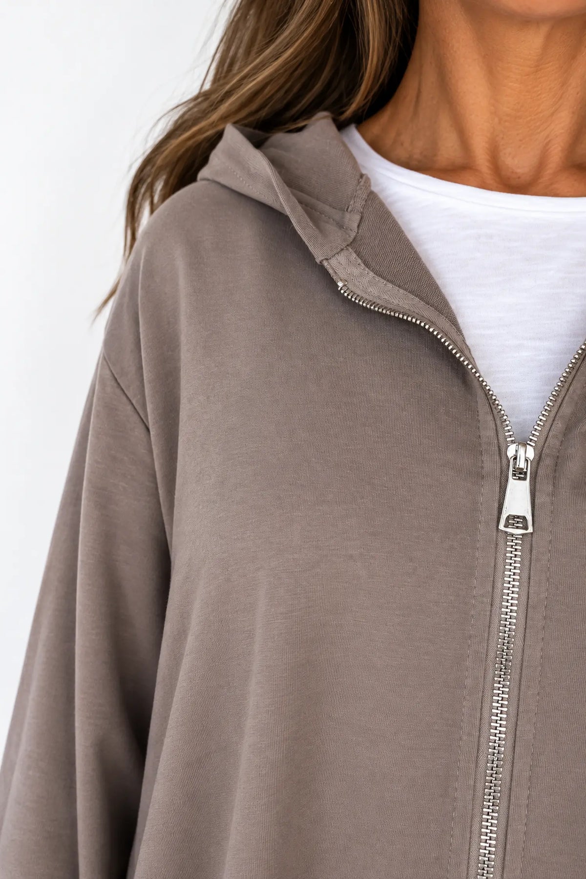 Cotton Double Pocket Kasi Zipped Hooded Jacket - Mocha