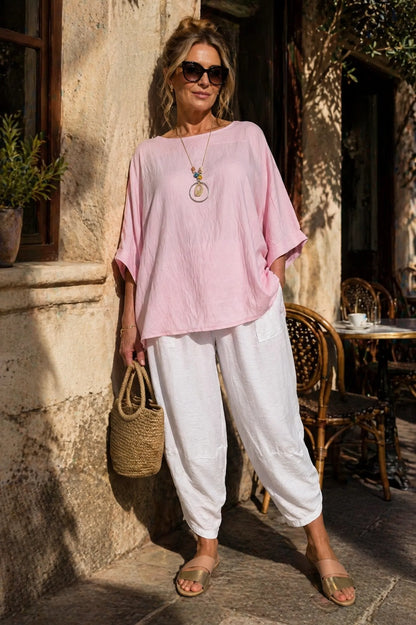 Relaxed Oversized Summer Flow Necklace Top - Baby Pink