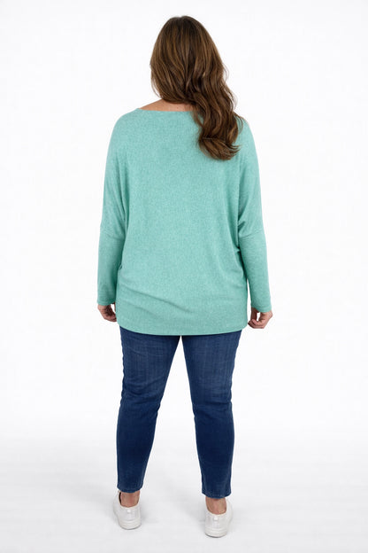 Soft Knit Sparkle Star Batwing Essela Top - Mint Green