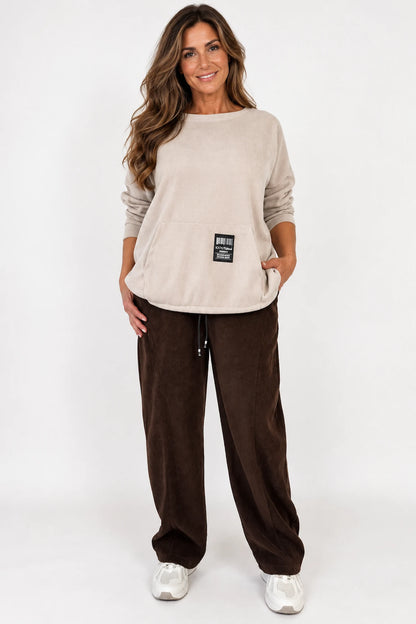 Chenille Seam Front Double Pocket Carletta Pant - Chocolate