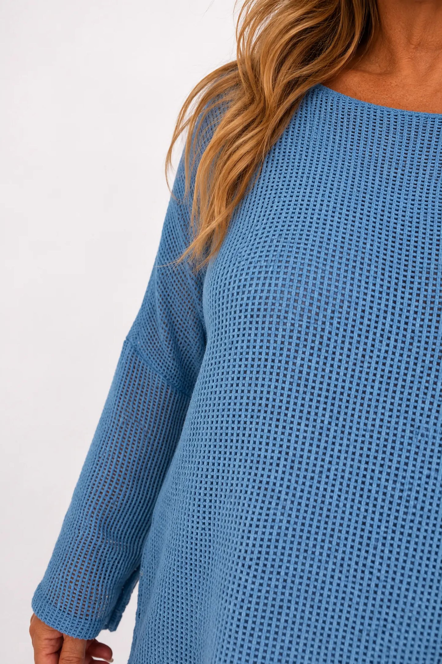 Pure Cotton Fully Lined Amy Mesh Top - Denim