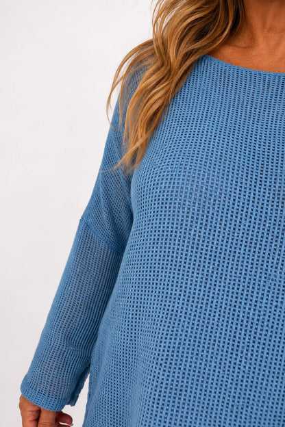 Pure Cotton Fully Lined Amy Mesh Top - Denim
