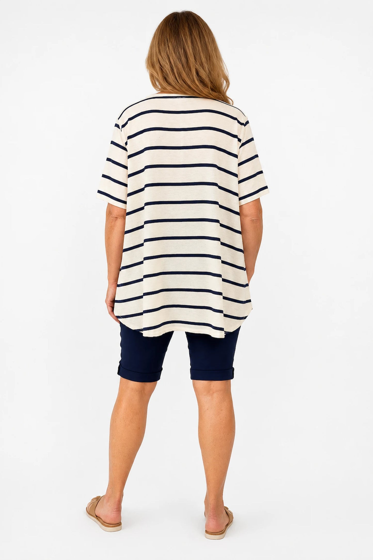 Linen Mix Cindy Stripe Top - Navy
