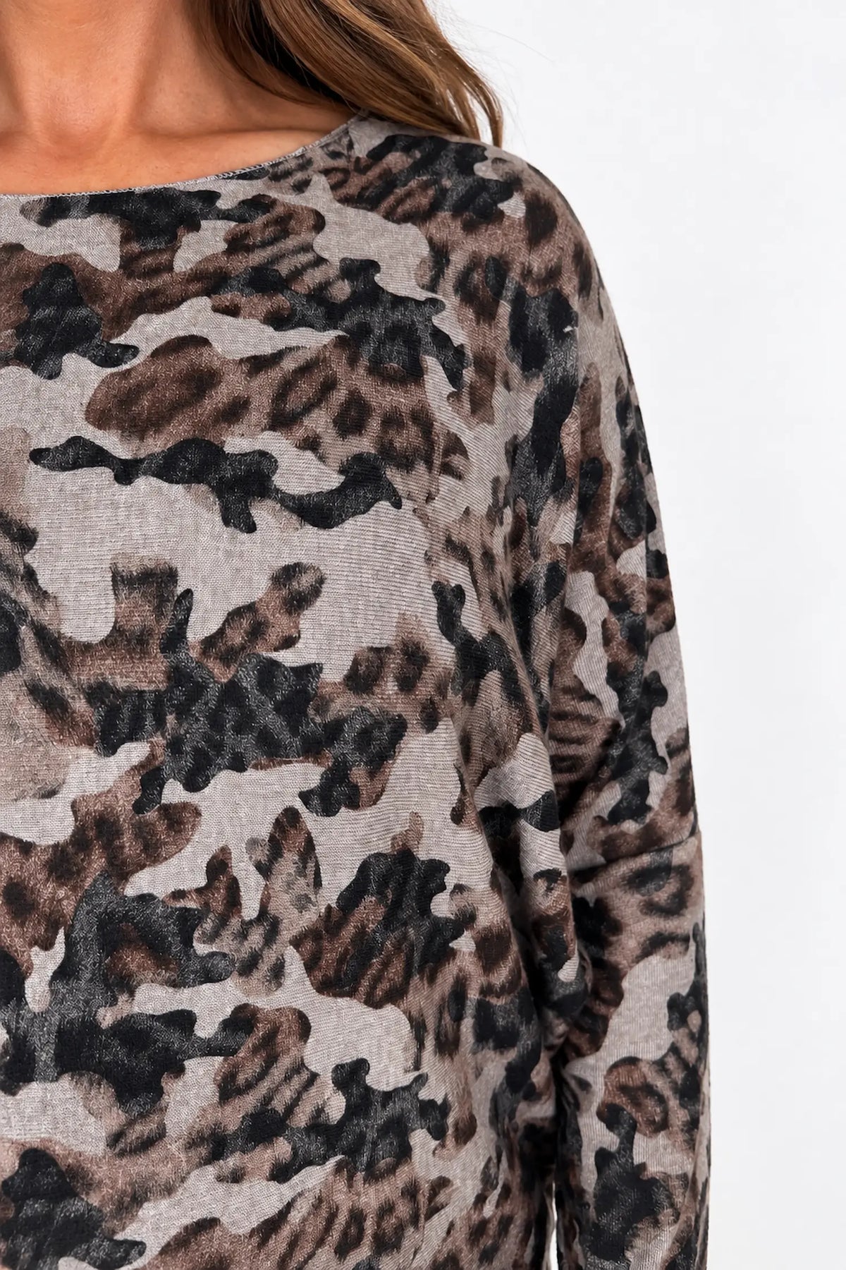 Fine Knit Kara Leopard Top - Mocha