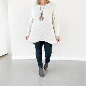 Ribbed Knit Alice Necklace Jumper AW24 - Oatmeal