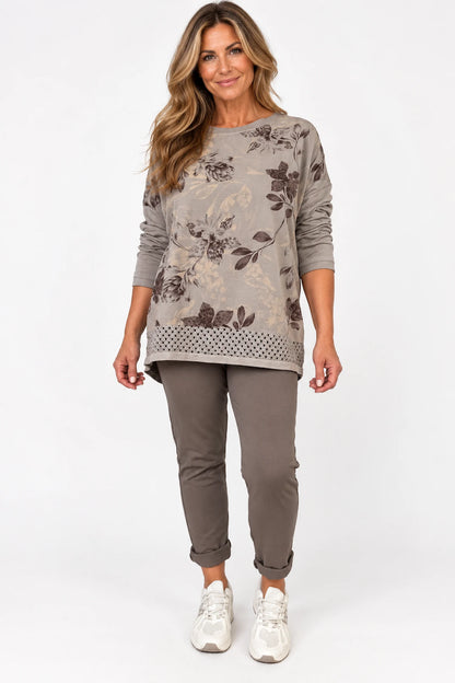 Cotton Needlecord Crochet Hem Faro Top - Mocha