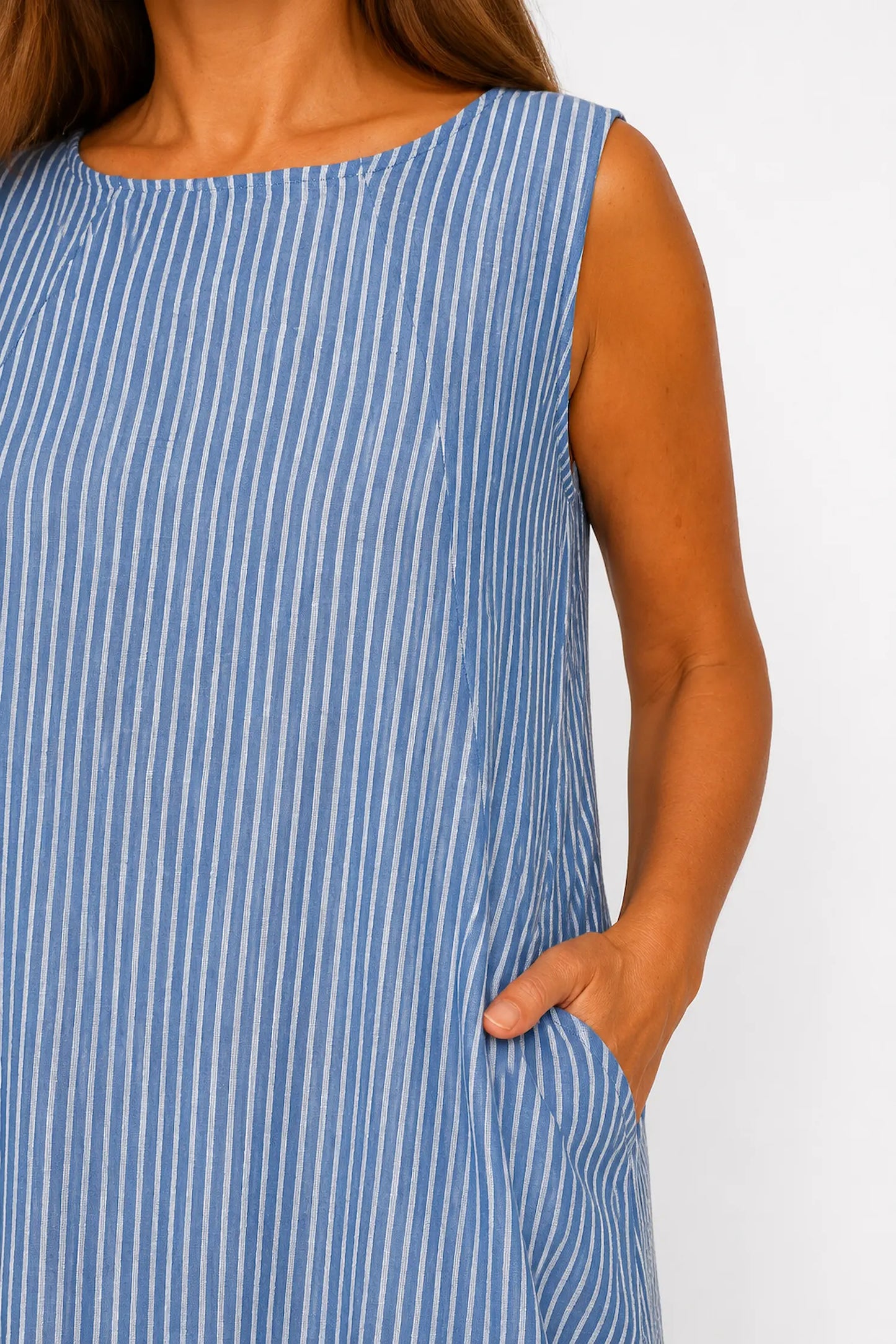 Cotton Double Pocket Pinstripe Elizabeth Dress - Denim