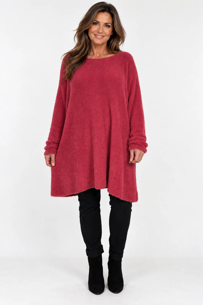 Wool Mix Deluxe Soft Longline Tina Top - Cherry Pink