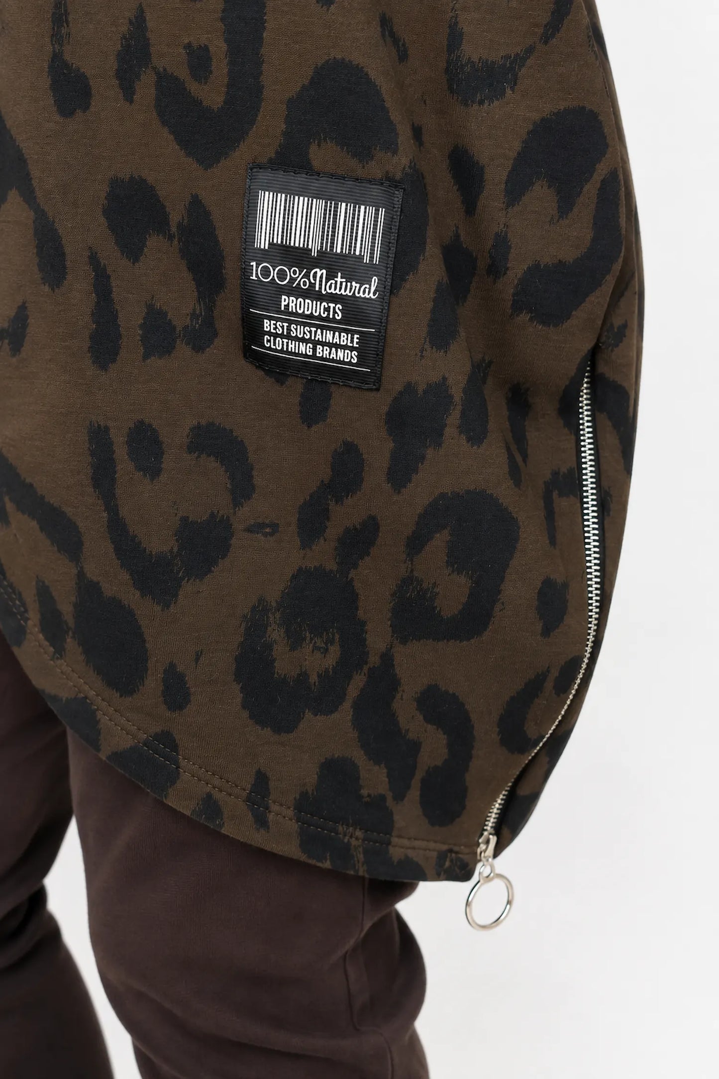 Zip Detail Scuba Leopard Zizzi Tunic Top - Chocolate