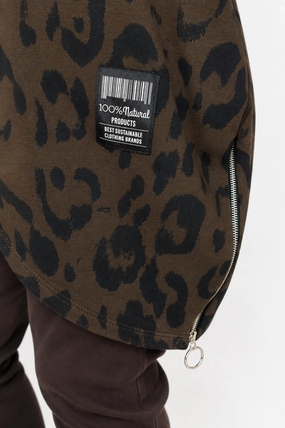 Zip Detail Scuba Leopard Zizzi Tunic Top - Chocolate