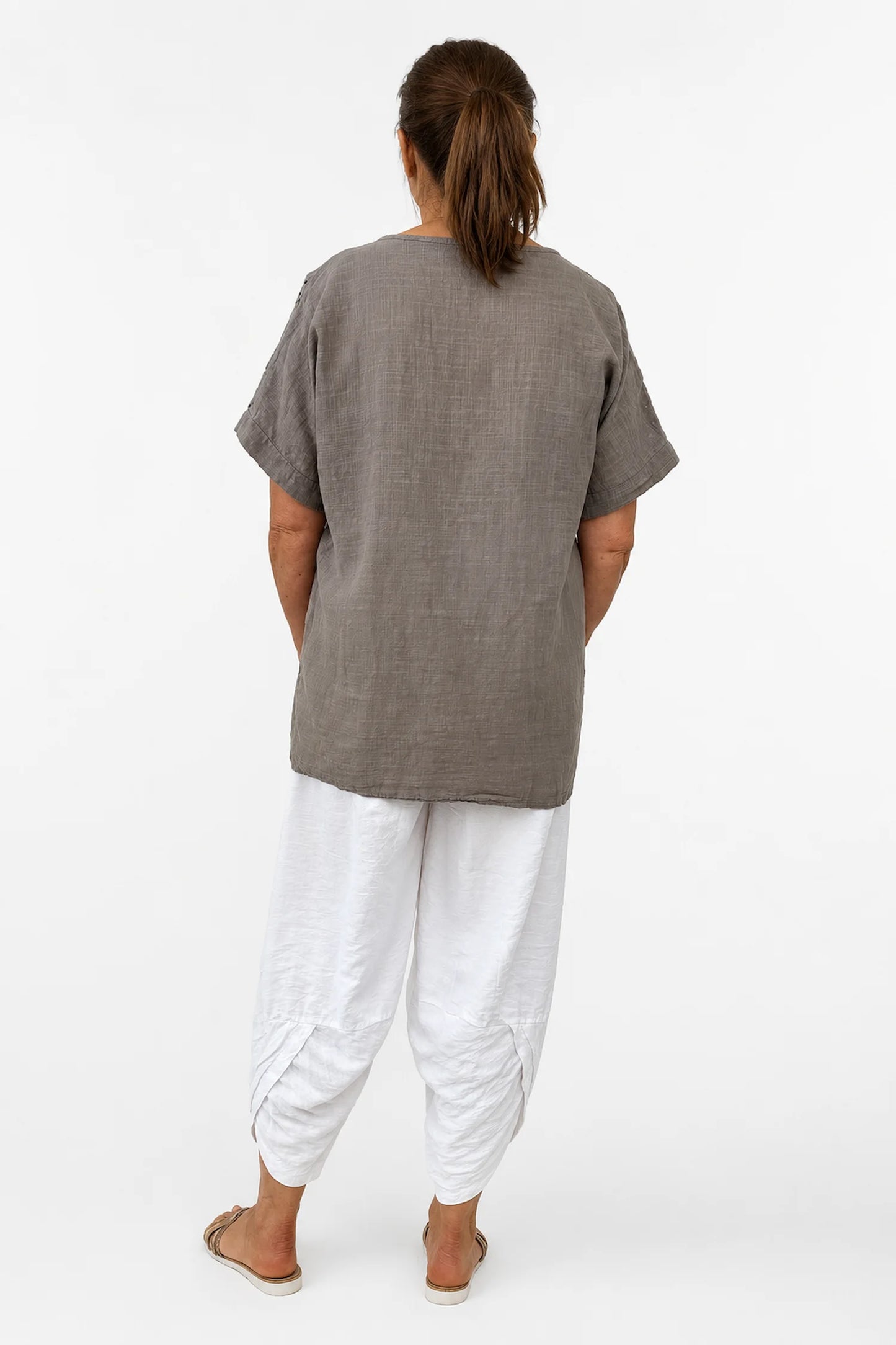 Pure Cotton Embroidery Anglaise Crochet Sleeve Devure Top - Mocha