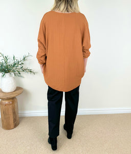 Button Sleeve Alexi Top AW24 - Autumn Orange