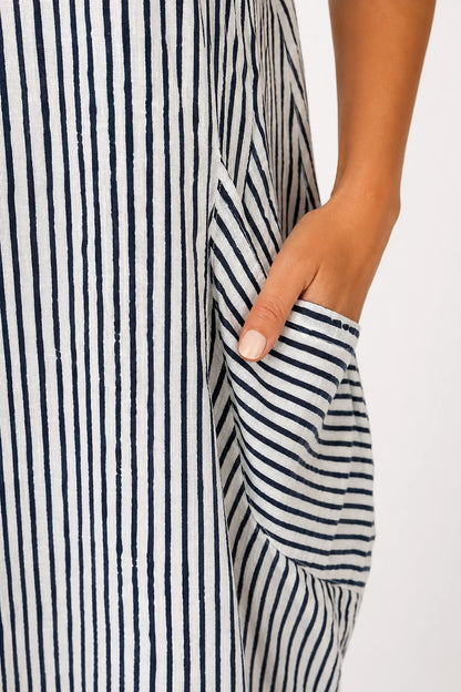 Pure Cotton Double Pocket Khiara Pinstripe Dress - White
